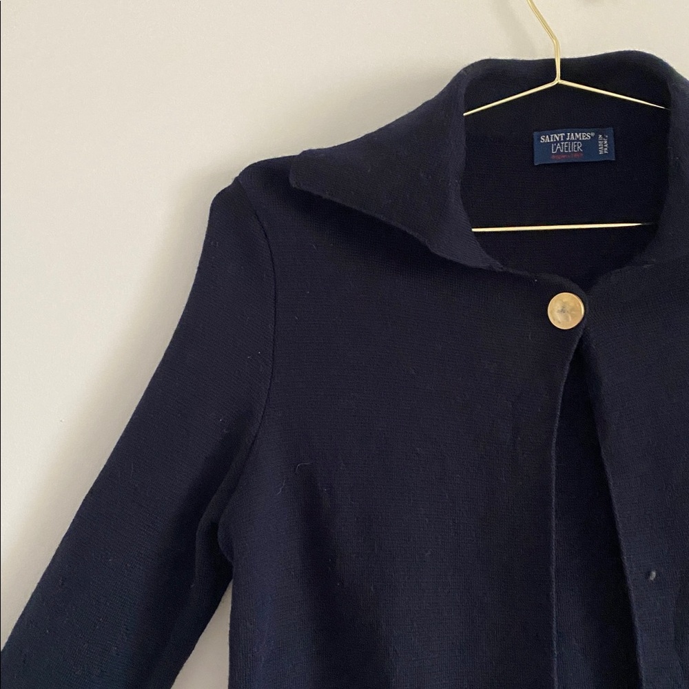 SOLD Saint James Atelier Wool Cardigan – Navy with Gold Button - Picture 4 of 14